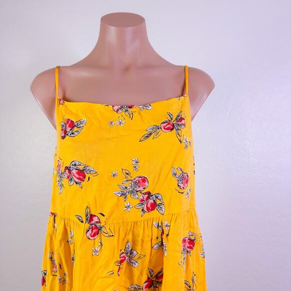 Floral Sleeveless Square Neck Spaghetti Strap Tunic Mini Dress Gold Yellow S NWT - Picture 2 of 12